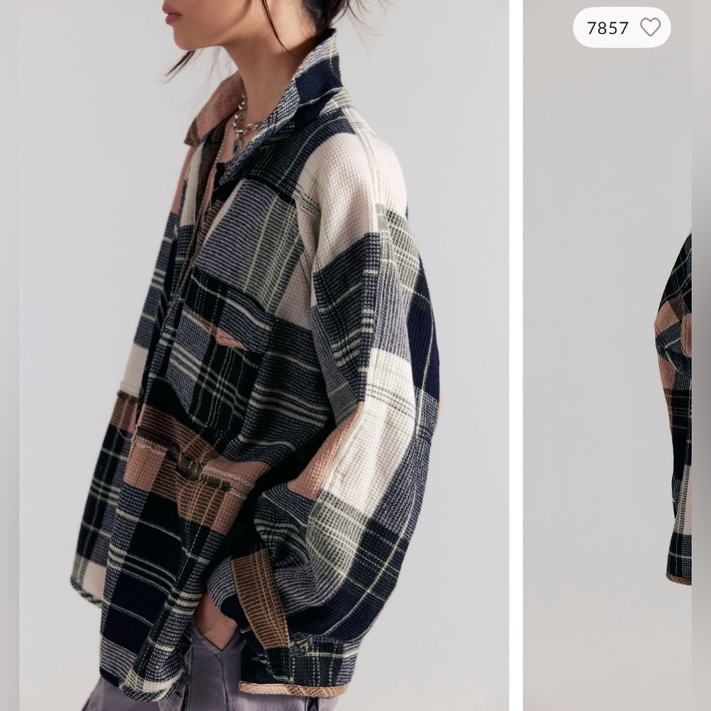 NWT Free People We The Free Cozy In Plaid Shirt - Black And White Combo - XS - Picture 2 of 12